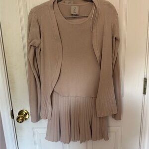 Sioni Beige Ribbed Knit Ensemble